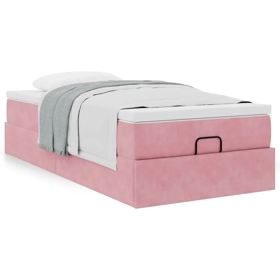 Cadre de lit ottoman avec matelas rose 100x200 cm velours - 5