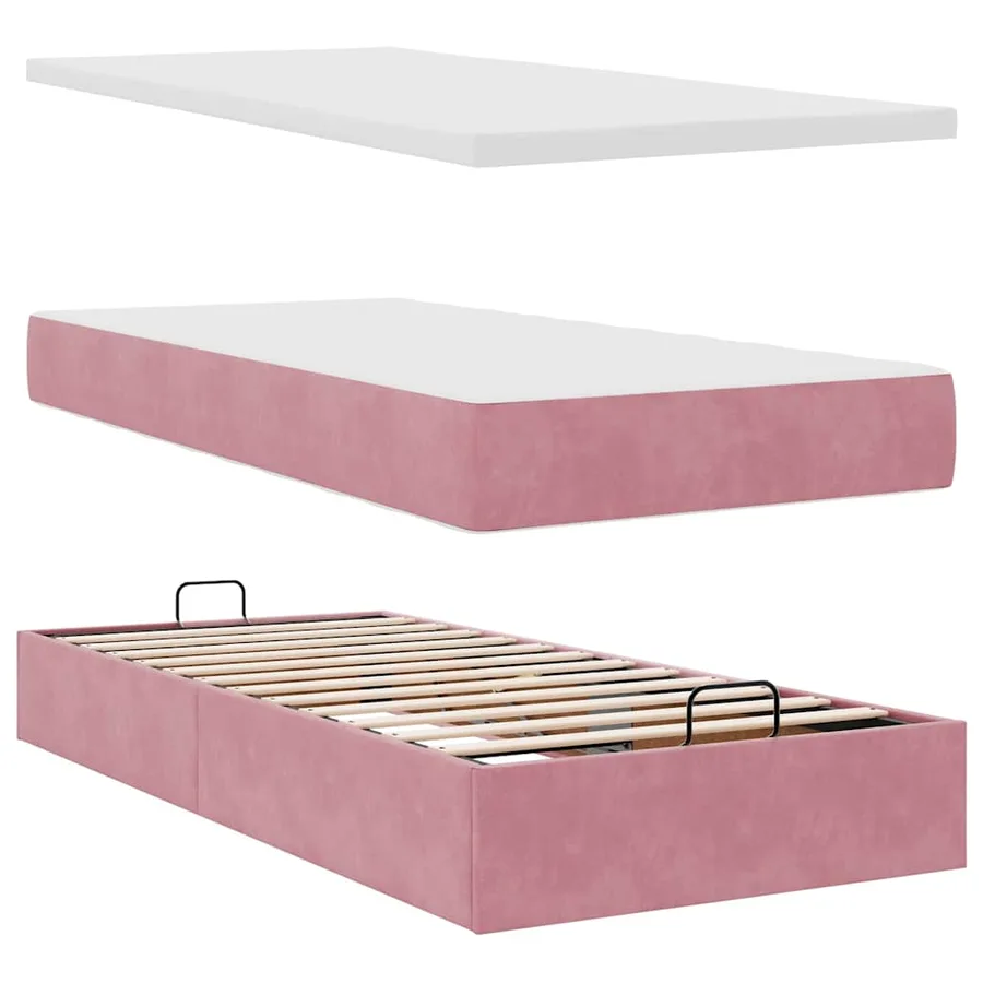 Cadre de lit ottoman avec matelas rose 100x200 cm velours - 8