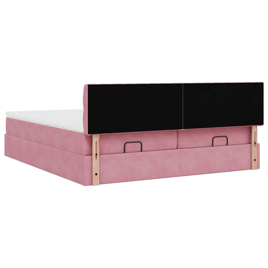Cadre de lit ottoman avec matelas rose 200x200 cm velours - 12
