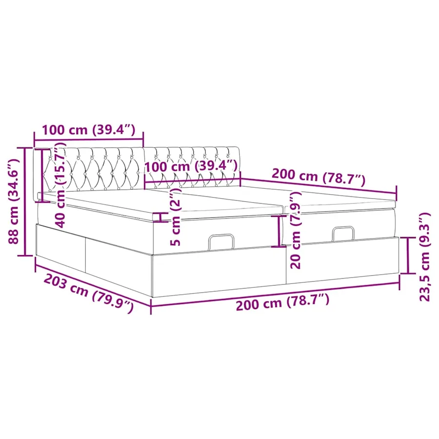 Cadre de lit ottoman avec matelas rose 200x200 cm velours - 18