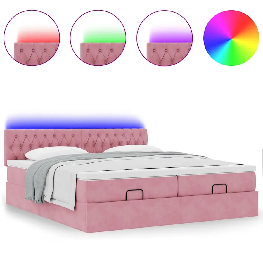 Cadre de lit ottoman avec matelas rose 200x200 cm velours - 5