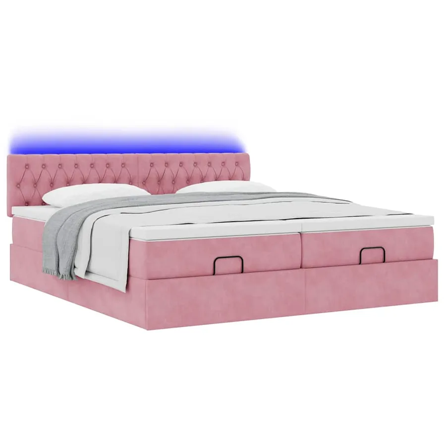 Cadre de lit ottoman avec matelas rose 200x200 cm velours - 6
