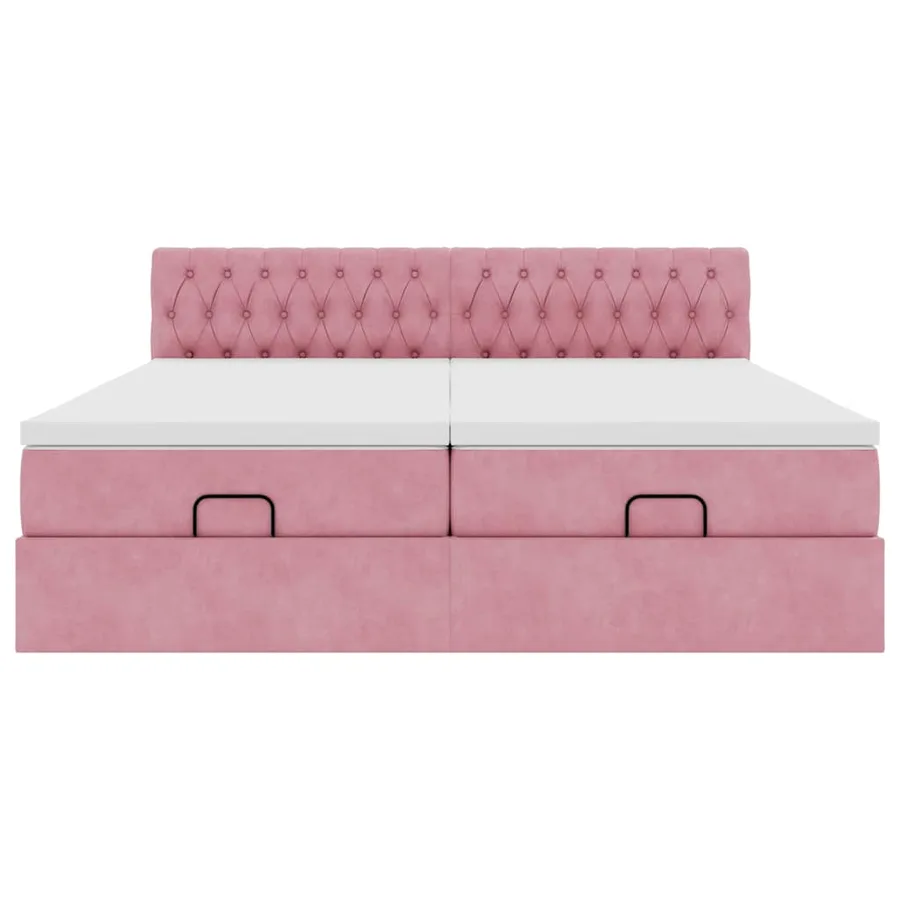 Cadre de lit ottoman avec matelas rose 200x200 cm velours - 8