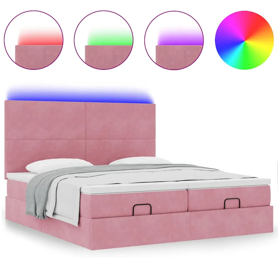 Cadre de lit ottoman avec matelas rose 200x200 cm velours - 5