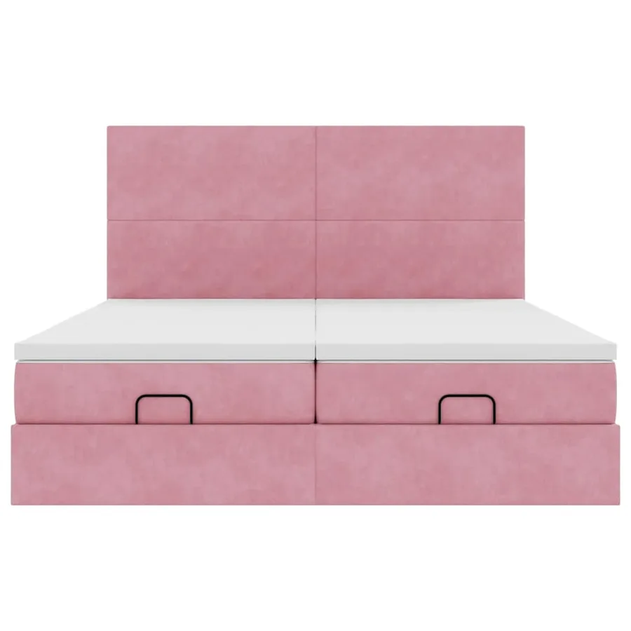 Cadre de lit ottoman avec matelas rose 200x200 cm velours - 8