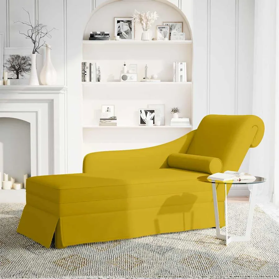 Fauteuil long avec traversin et accoudoir droit jaune velours - 2