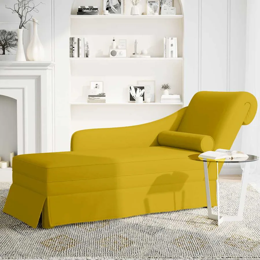 Fauteuil long avec traversin et accoudoir droit jaune velours - 3
