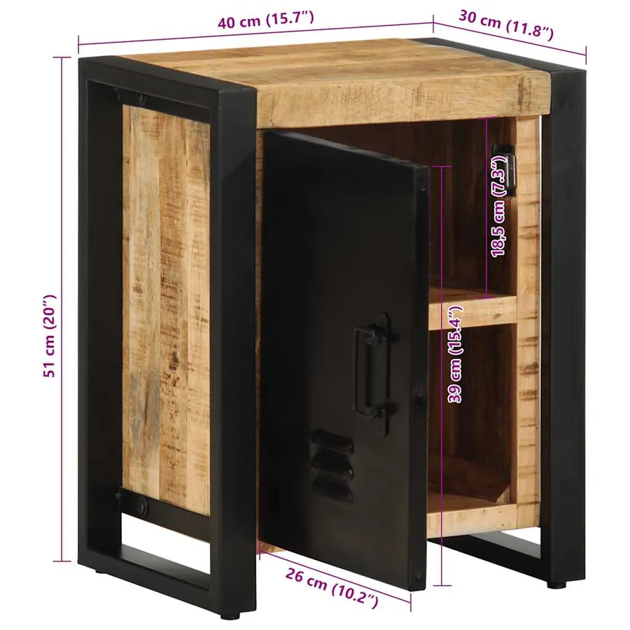 Table de chevet 40x30x51 cm bois massif de manguier brut - 12