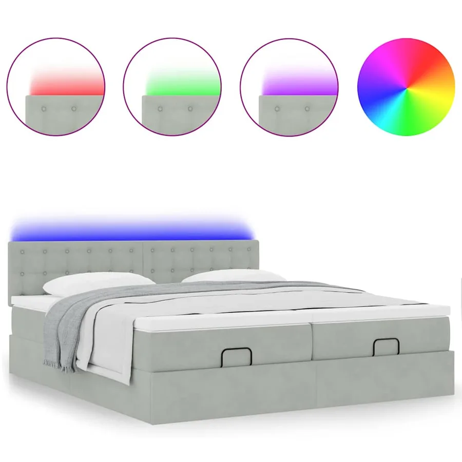 Cadre de lit ottoman avec matelas gris clair 200x200 cm velours - 5