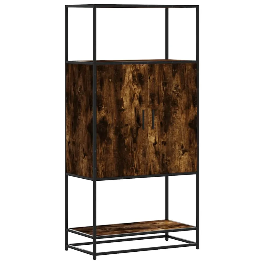 Buffet haut chêne fumé 68x35x139 cm bois d'ingénierie métal - 2