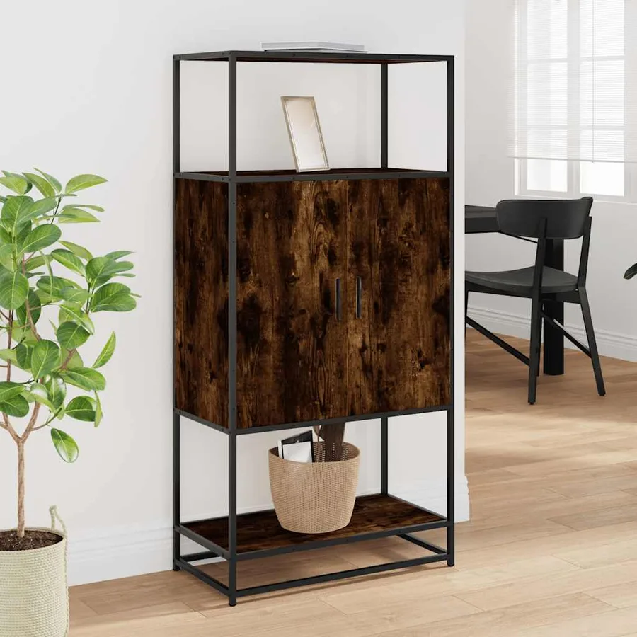 Buffet haut chêne fumé 68x35x139 cm bois d'ingénierie métal - 3