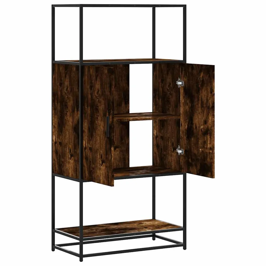 Buffet haut chêne fumé 68x35x139 cm bois d'ingénierie métal - 7