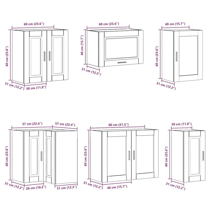 Ensemble d'armoires de cuisine 11 pcs Porto bois d'ingénierie - 11