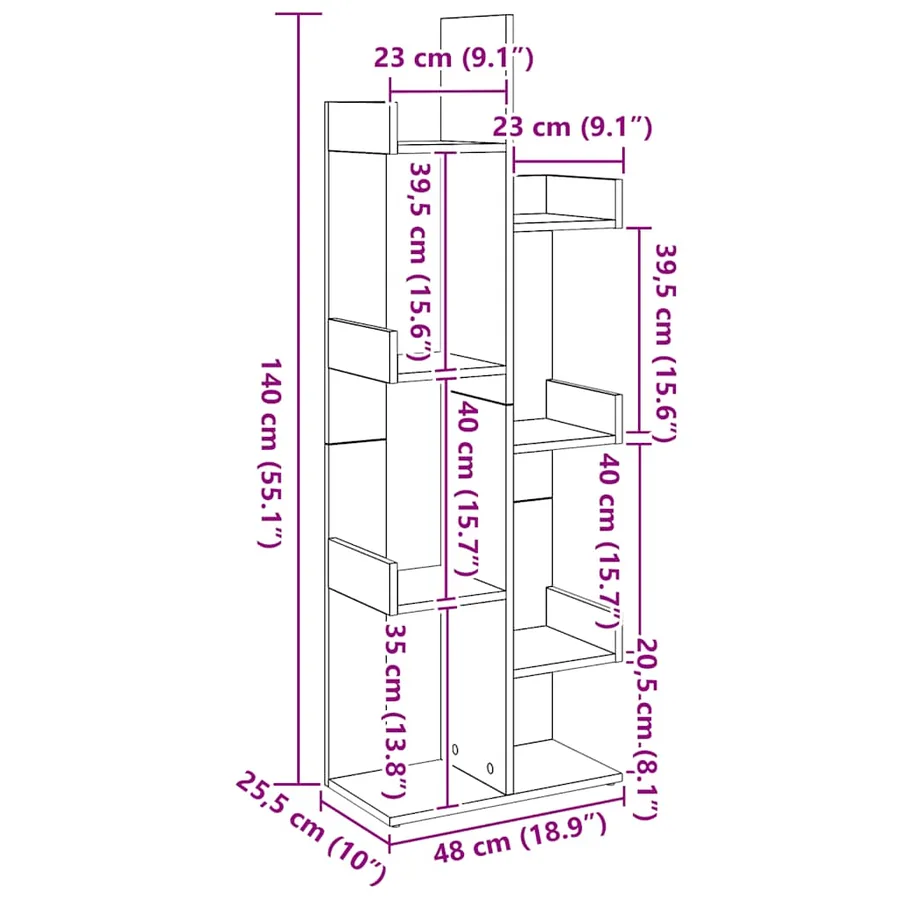 Bibliothèque chêne artisanal 48x25,5x140 cm bois d'ingénierie - 8
