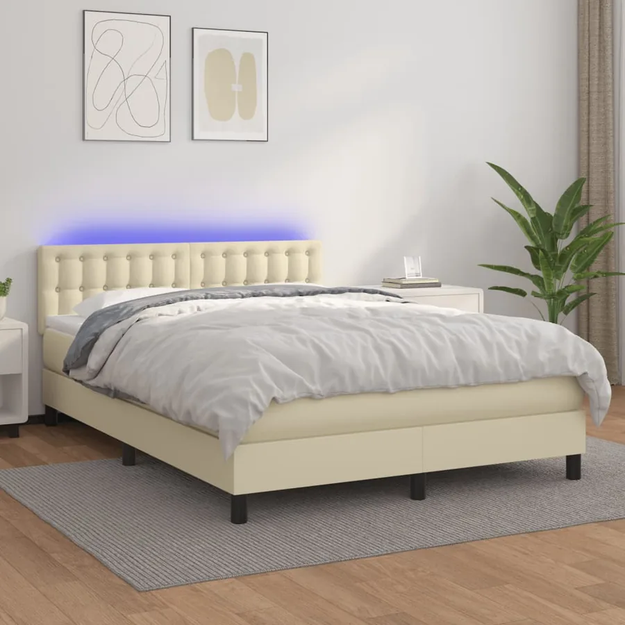 Sommier à lattes de lit avec matelas et LED Crème 140x200 cm