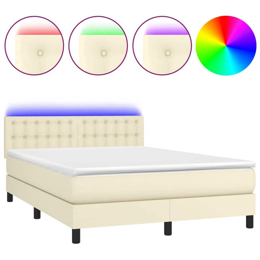 Sommier à lattes de lit avec matelas et LED Crème 140x200 cm - 2