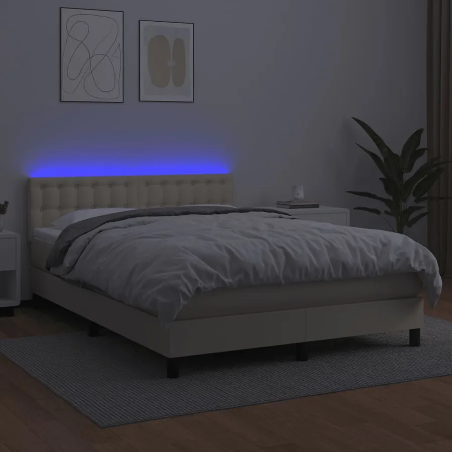 Sommier à lattes de lit avec matelas et LED Crème 140x200 cm - 4