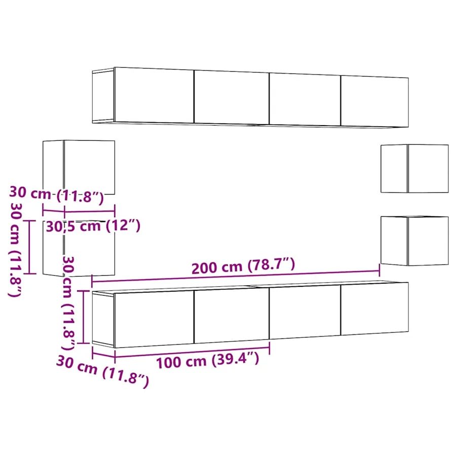 Ensemble de meuble TV mural 8 pcs chêne artisanal - 9