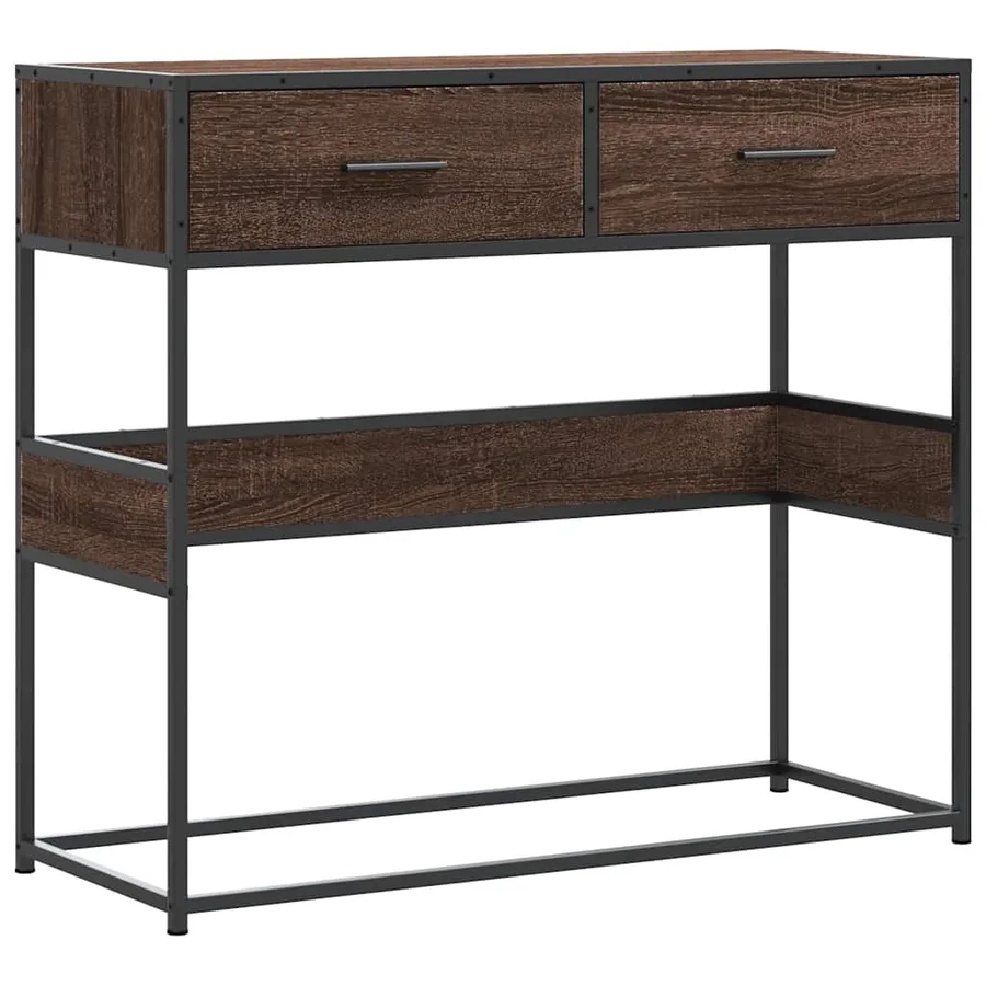 Table console chêne marron 90x35x80 cm bois d'ingénierie - 2