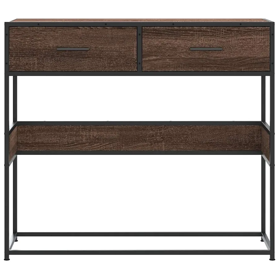 Table console chêne marron 90x35x80 cm bois d'ingénierie - 4