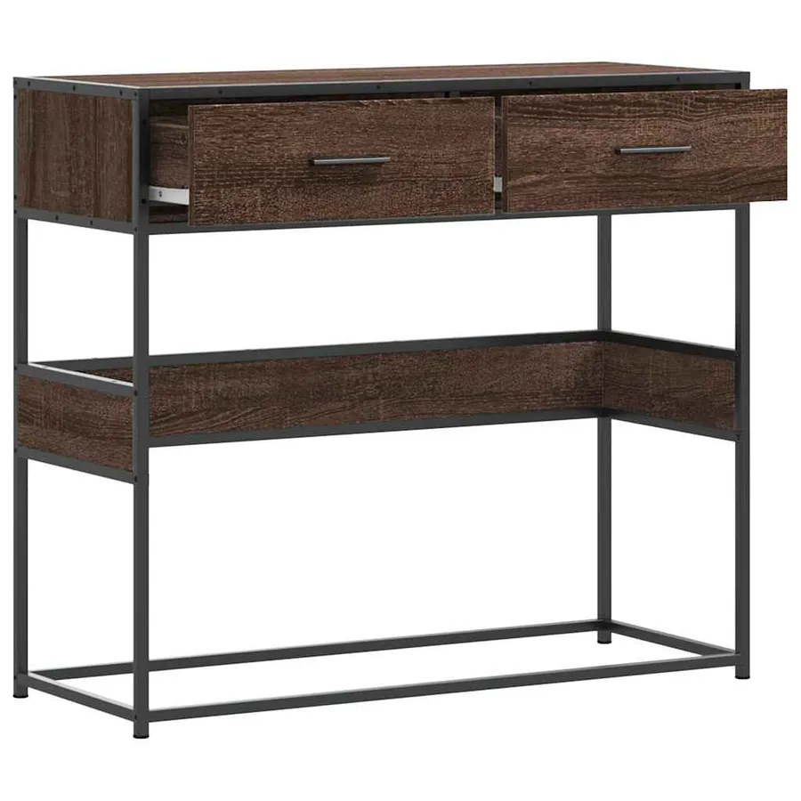 Table console chêne marron 90x35x80 cm bois d'ingénierie - 7