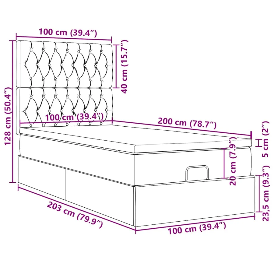 Cadre de lit ottoman et matelas gris clair 100x200 cm velours - 18