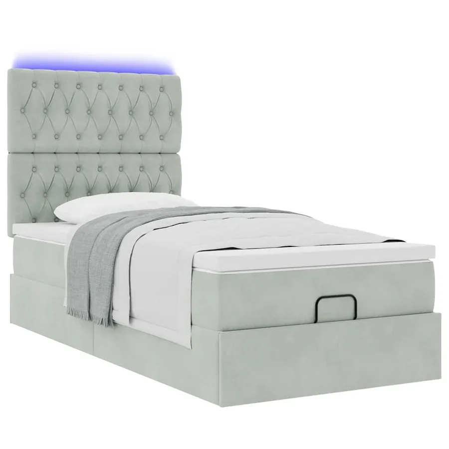 Cadre de lit ottoman et matelas gris clair 100x200 cm velours - 6