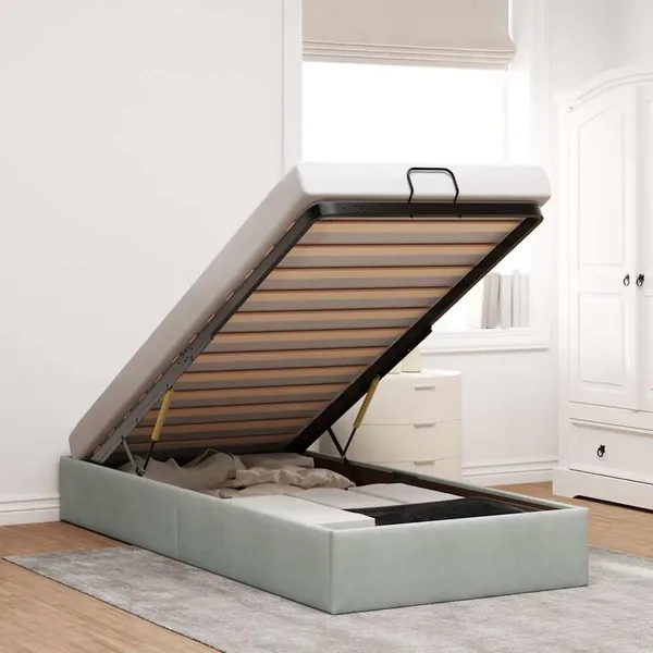 Cadre de lit ottoman sans matelas gris clair 100x200 cm velours