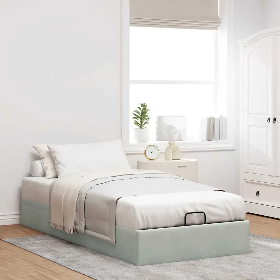 Cadre de lit ottoman sans matelas gris clair 100x200 cm velours - 3
