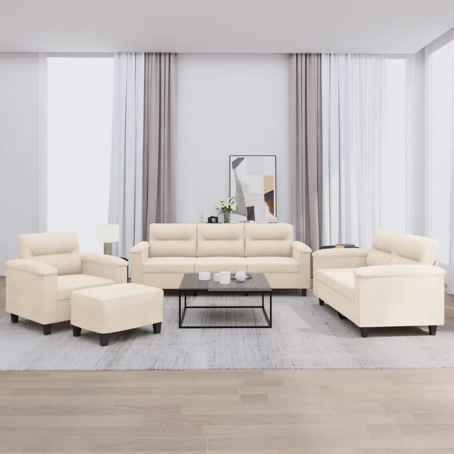 Ensemble de canapés 4 pcs avec coussins beige tissu microfibre