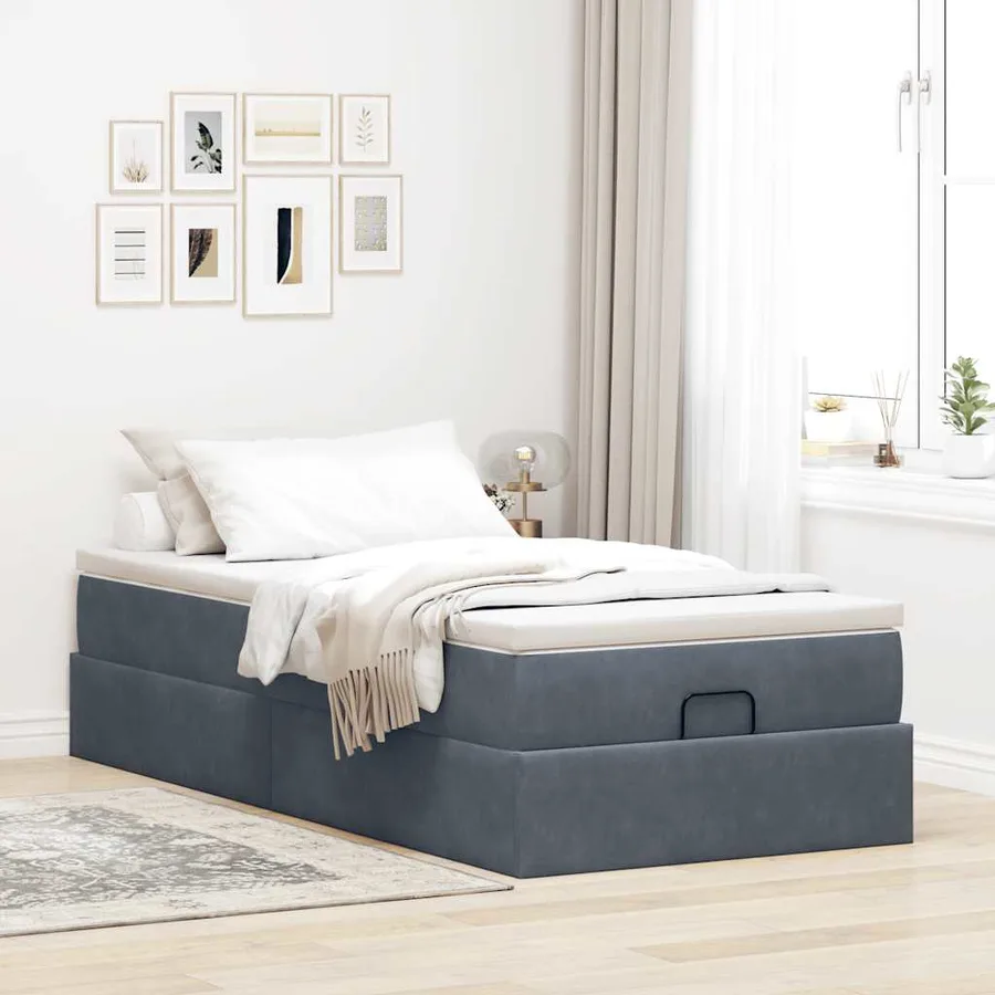 Cadre de lit ottoman avec matelas gris foncé 100x200 cm velours - 3