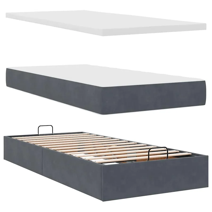Cadre de lit ottoman avec matelas gris foncé 100x200 cm velours - 8