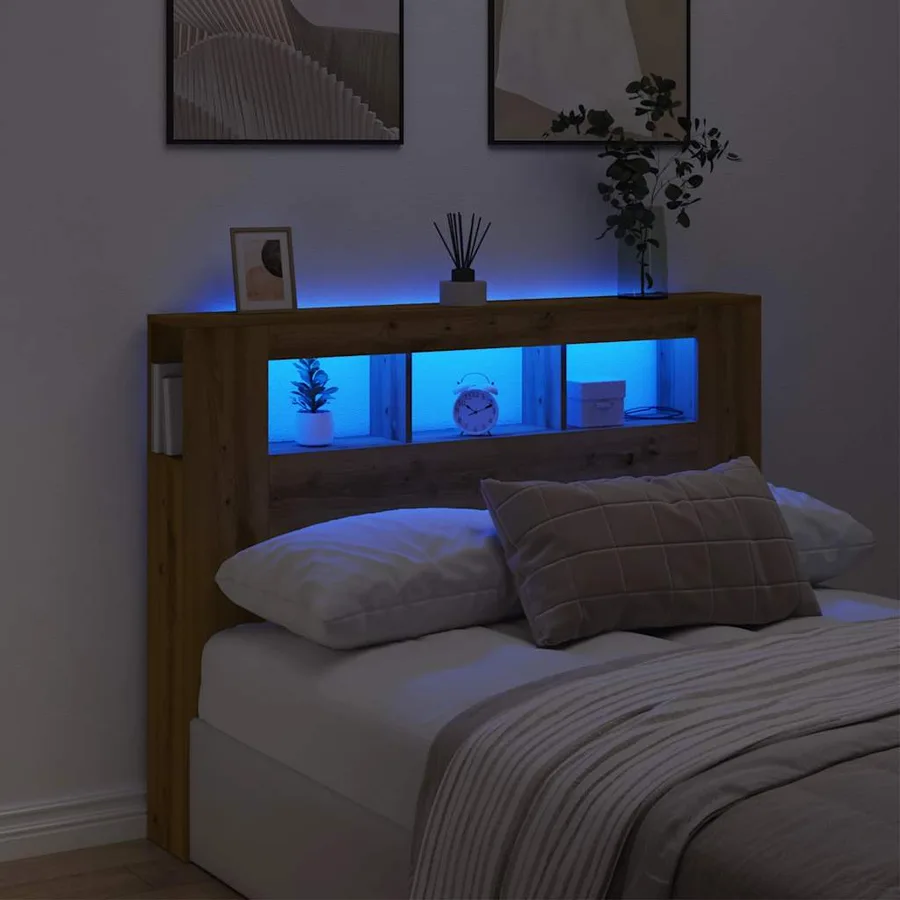 Tête de lit à LED chêne artisanal 140x18,5x103,5 cm - 3