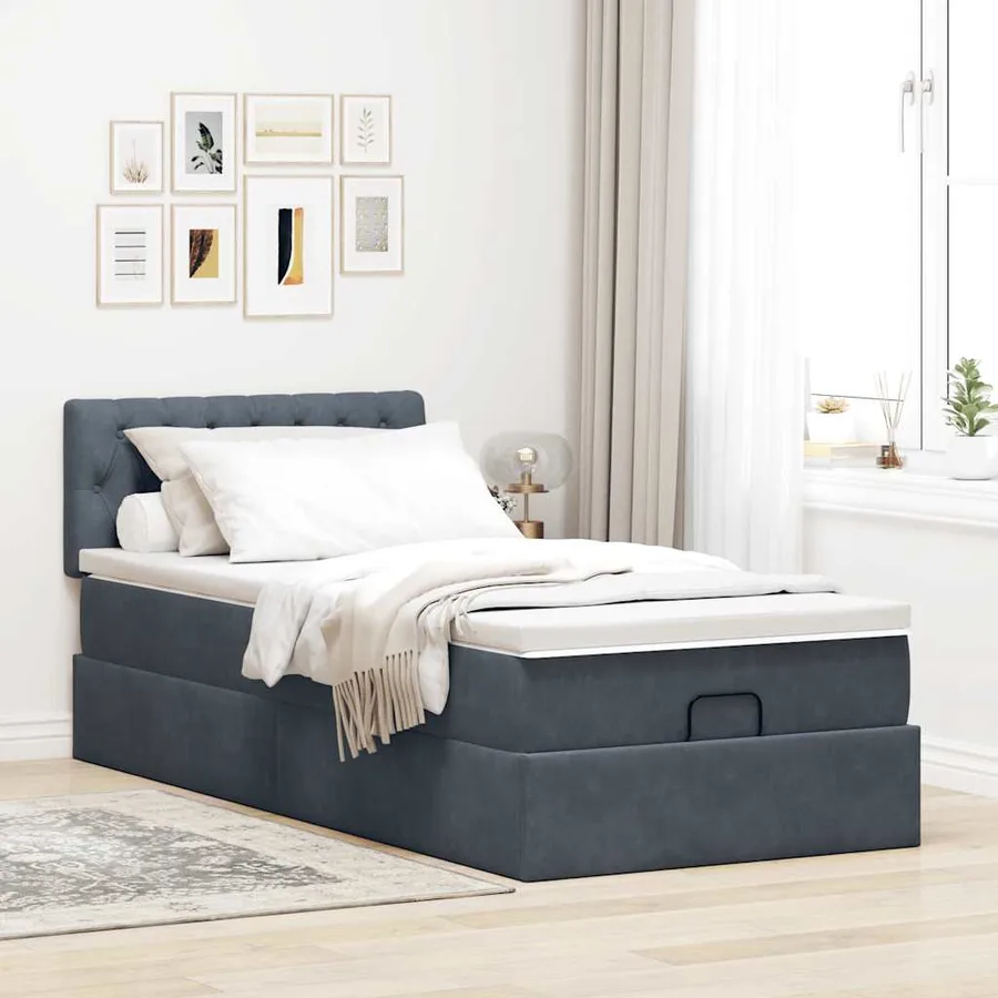 Cadre de lit ottoman avec matelas gris foncé 100x200 cm velours - 4