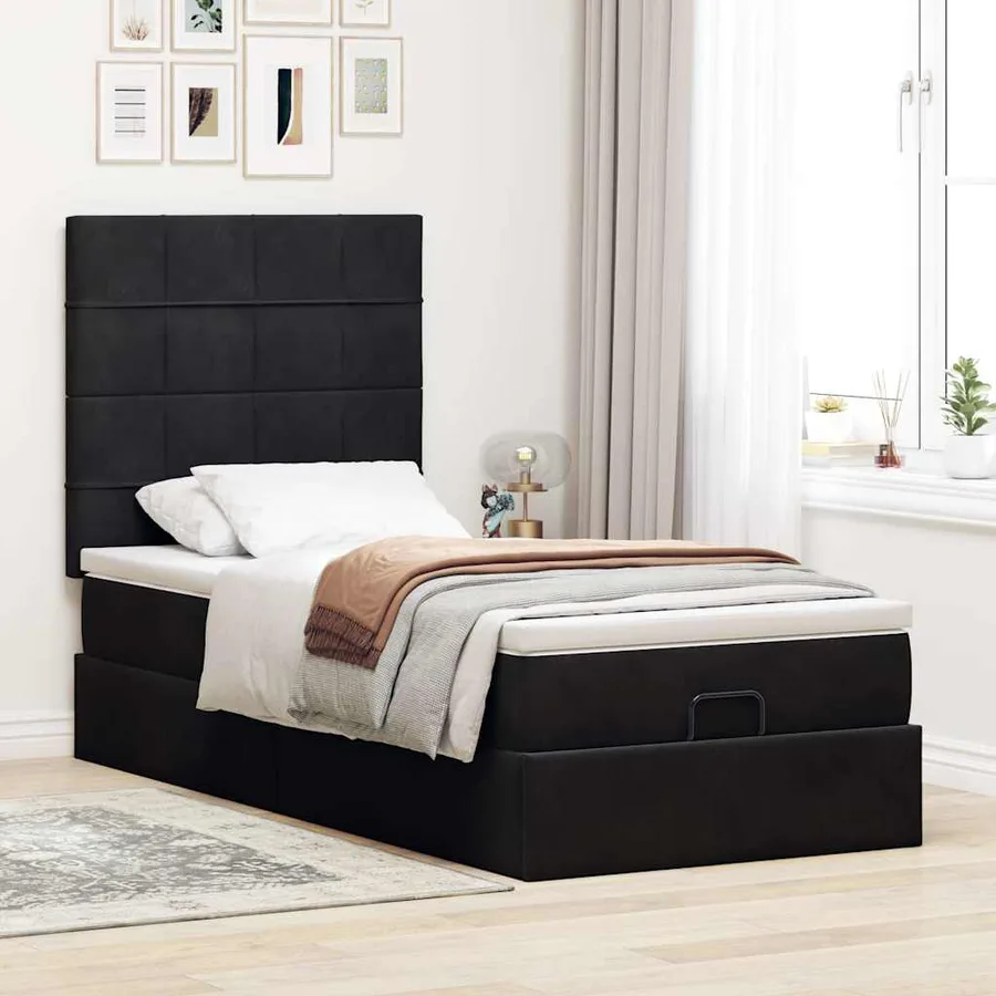 Cadre de lit ottoman avec matelas noir 90x200 cm velours - 3