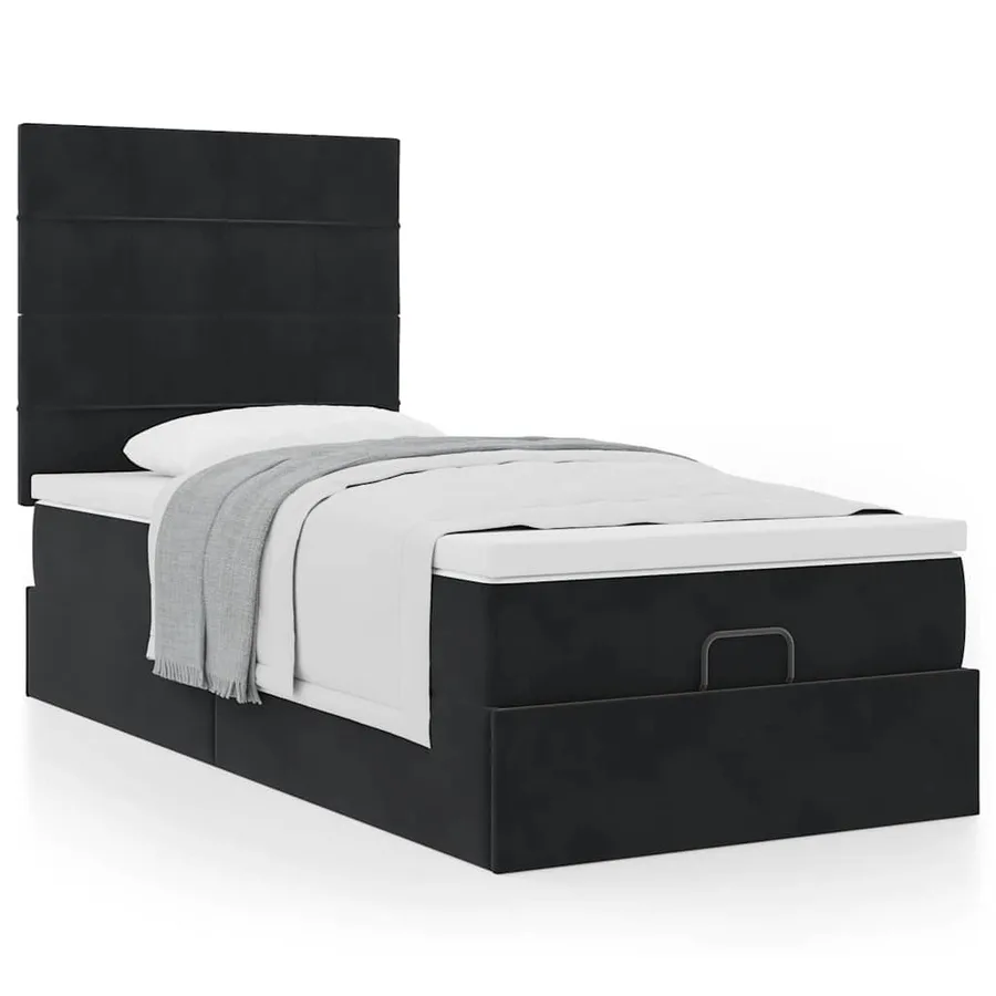 Cadre de lit ottoman avec matelas noir 90x200 cm velours - 4