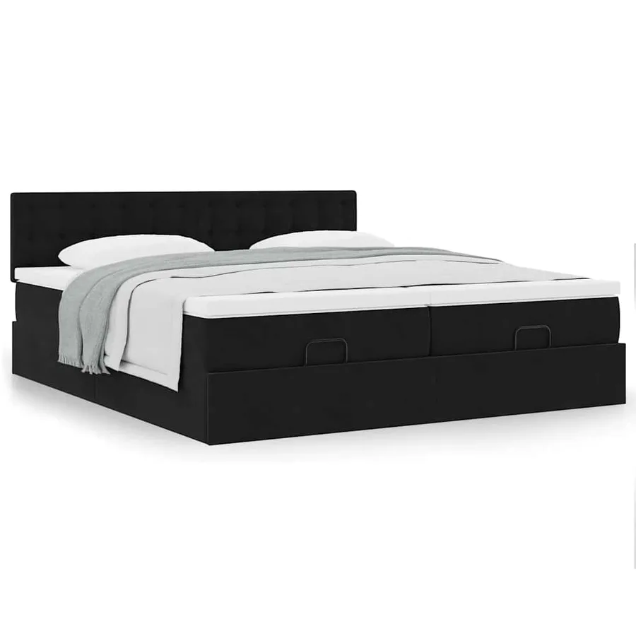 Cadre de lit ottoman avec matelas noir 180x200cm velours - 4