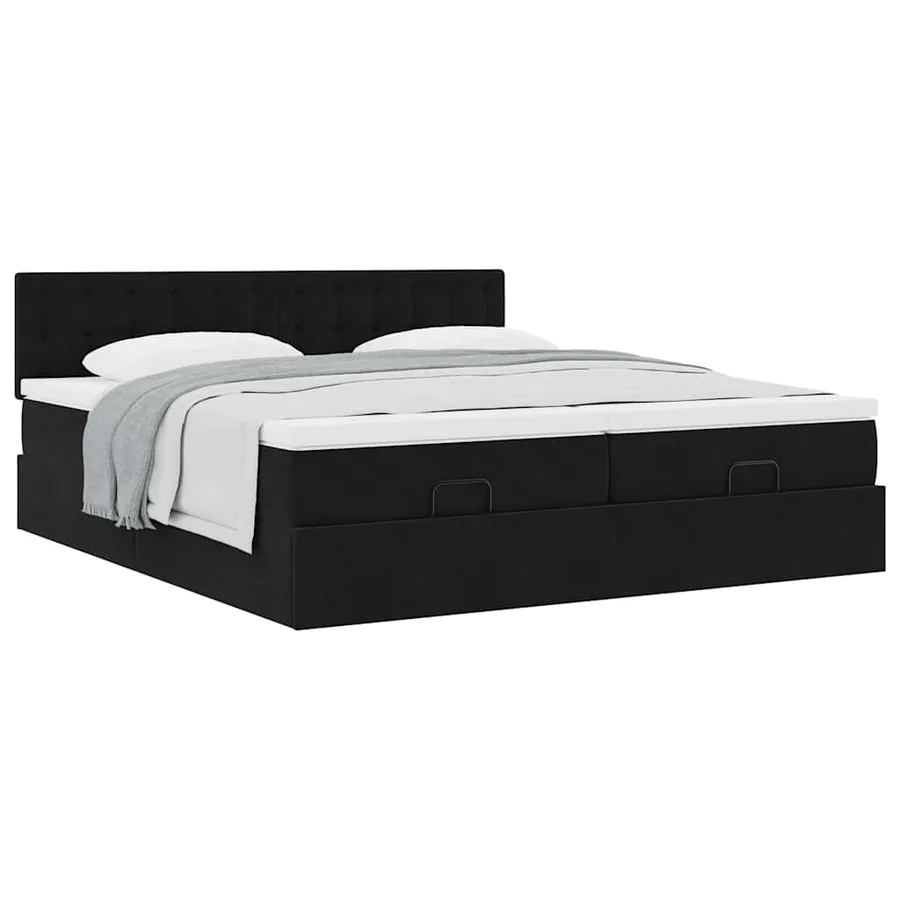 Cadre de lit ottoman avec matelas noir 180x200cm velours - 5