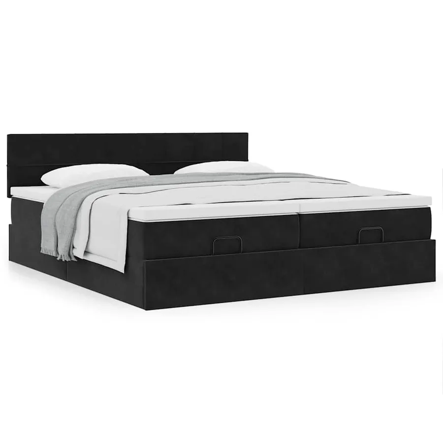 Cadre de lit ottoman avec matelas noir 180x200cm velours - 4