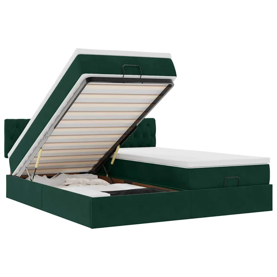Cadre de lit ottoman avec matelas vert foncé 200x200 cm velours - 2