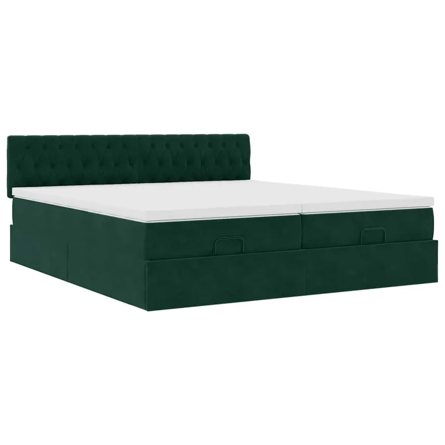 Cadre de lit ottoman avec matelas vert foncé 200x200 cm velours - 7