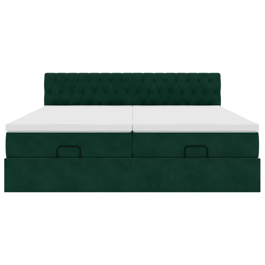 Cadre de lit ottoman avec matelas vert foncé 200x200 cm velours - 8