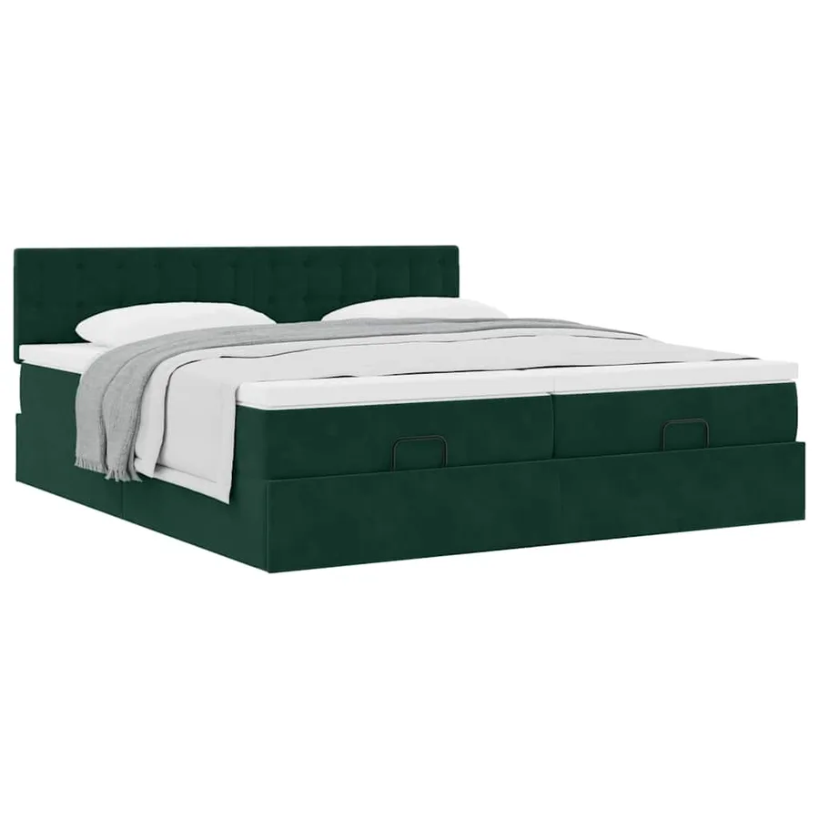 Cadre de lit ottoman avec matelas vert foncé 200x200 cm velours - 5