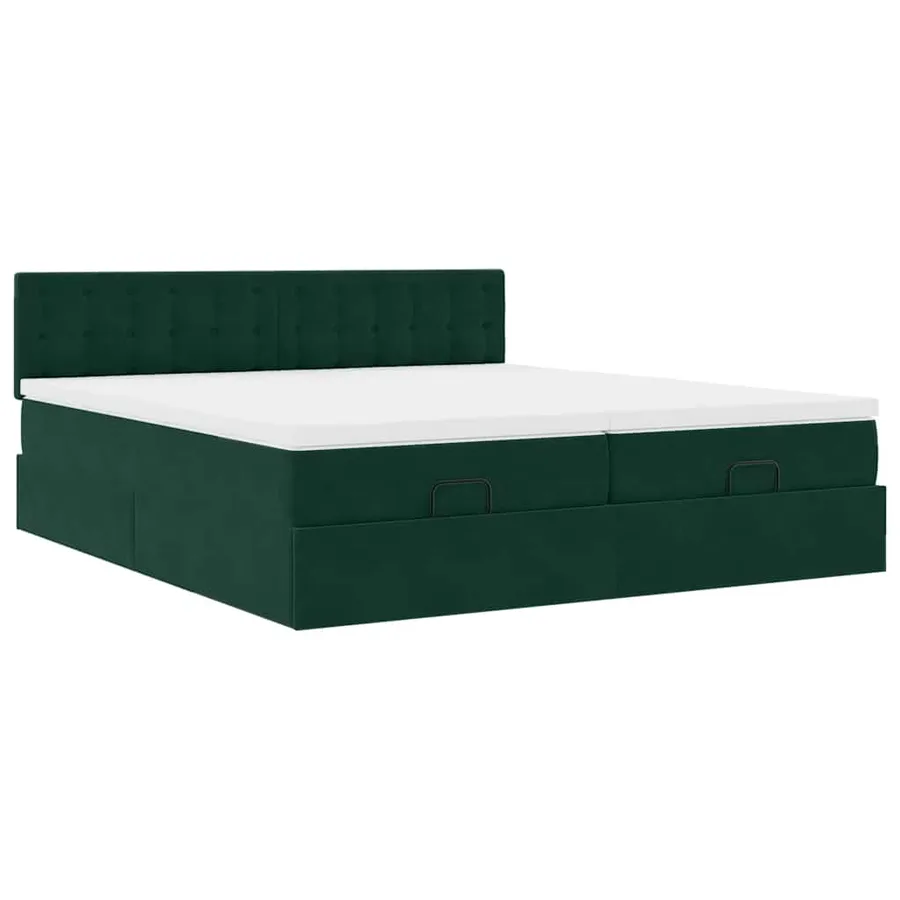 Cadre de lit ottoman avec matelas vert foncé 200x200 cm velours - 6
