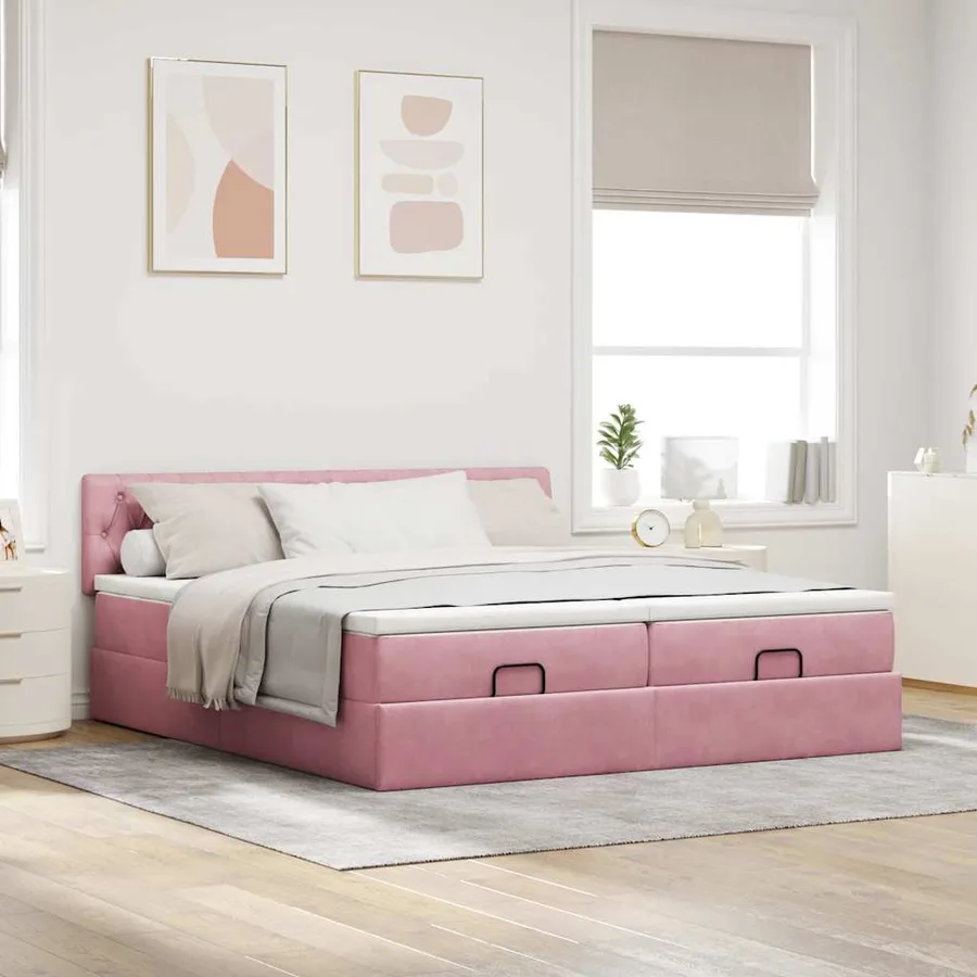 Cadre de lit ottoman avec matelas rose 180x200 cm velours - 3
