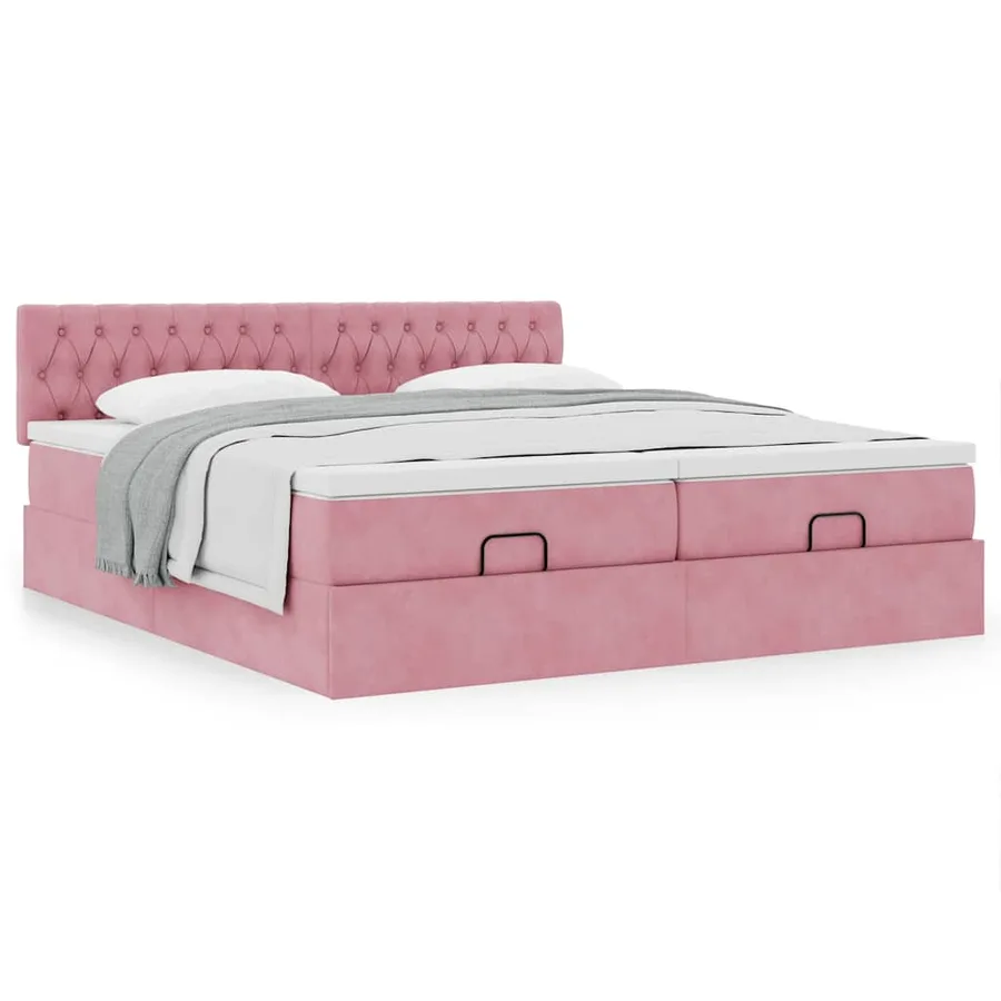 Cadre de lit ottoman avec matelas rose 180x200 cm velours - 4