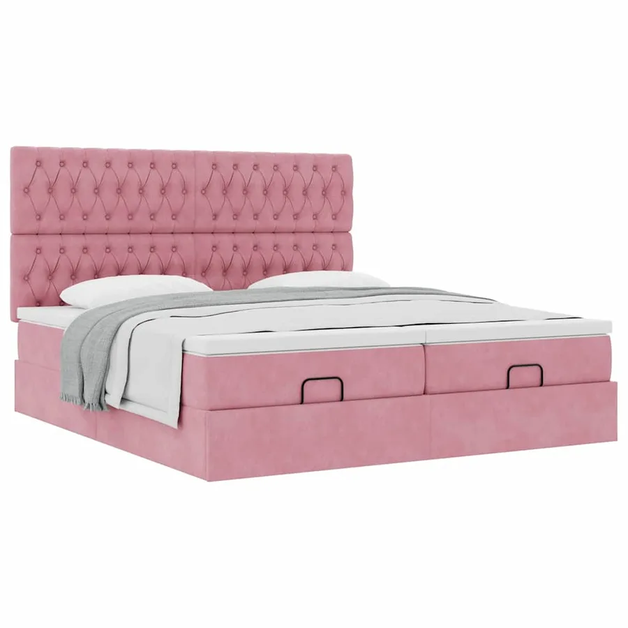 Cadre de lit ottoman avec matelas rose 180x200 cm velours - 5