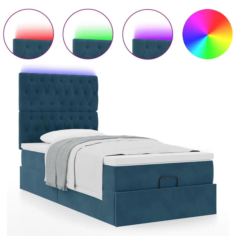 Cadre de lit ottoman avec matelas bleu foncé 90x200 cm velours - 5