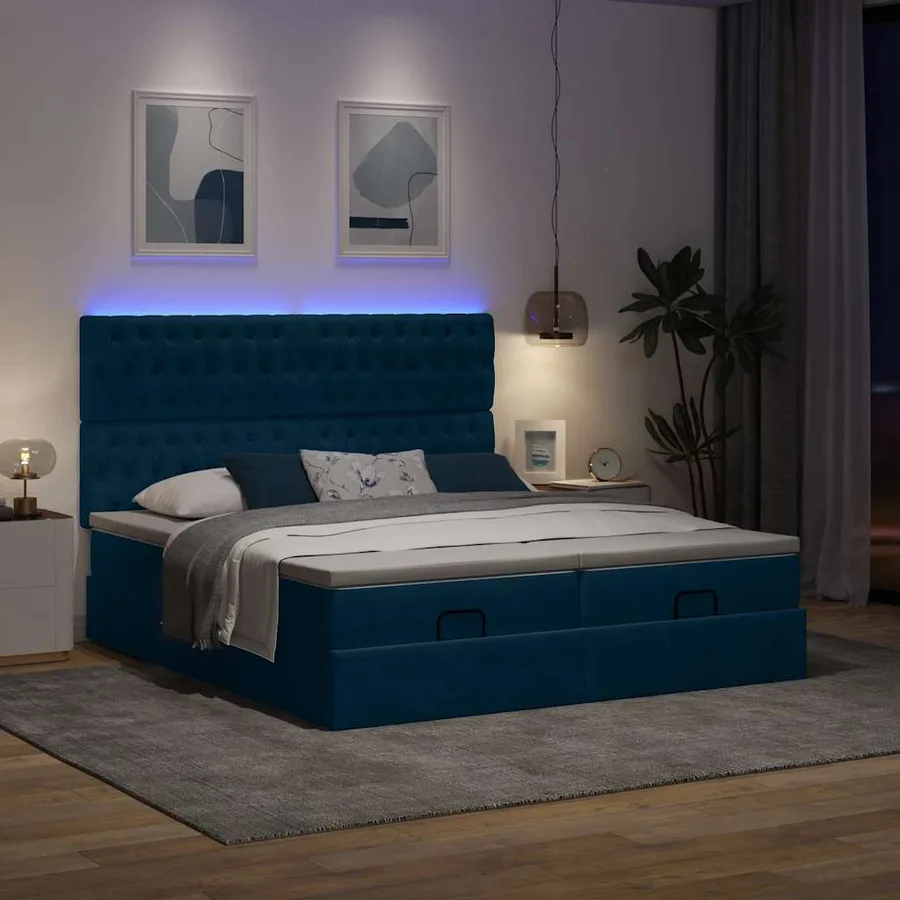 Cadre de lit ottoman avec matelas bleu foncé 200x200 cm velours - 3