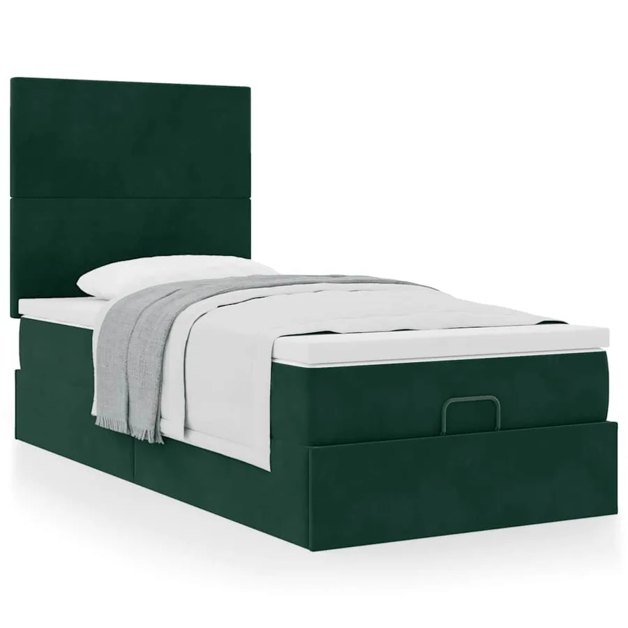 Cadre de lit ottoman avec matelas vert foncé 90x200 cm velours - 4